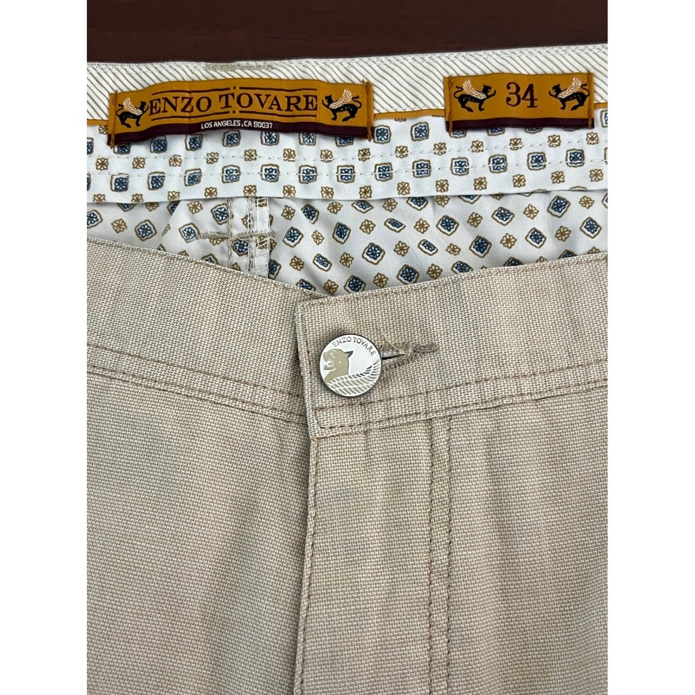 Enzo Tovare Mens 34x28 Beige 100% Cotton Straight Leg Flat Front Chino Pants - Picture 4 of 7
